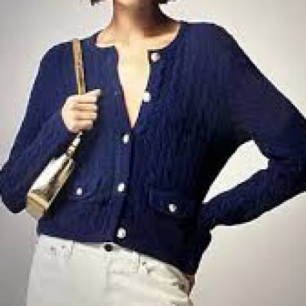 J. Crew Odette Cable Knit Lady Sweater in Medium Navy - NEW - Size XXS